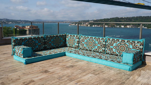 8'' Thickness L Sofa Set, Arabic Seating, Handmade Floor Couches, Sectional Sofas, Turkish Floor Sofas