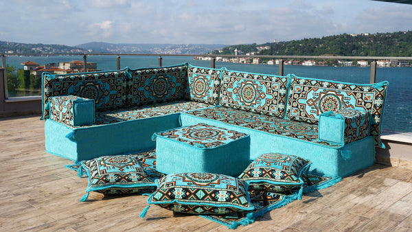 8'' Thickness L Sofa Set, Arabic Seating, Handmade Floor Couches, Sectional Sofas, Turkish Floor Sofas
