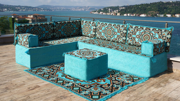 8'' Thickness L Sofa Set, Arabic Seating, Handmade Floor Couches, Sectional Sofas, Turkish Floor Sofas