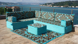 8'' Thickness L Sofa Set, Arabic Seating, Handmade Floor Couches, Sectional Sofas, Turkish Floor Sofas