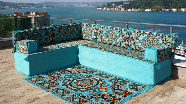 8'' Thickness L Sofa Set, Arabic Seating, Handmade Floor Couches, Sectional Sofas, Turkish Floor Sofas