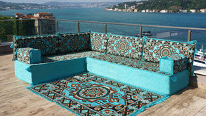 8'' Thickness L Sofa Set, Arabic Seating, Handmade Floor Couches, Sectional Sofas, Turkish Floor Sofas