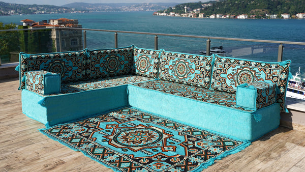 8'' Thickness L Sofa Set, Arabic Seating, Handmade Floor Couches, Sectional Sofas, Turkish Floor Sofas