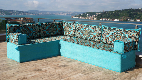 8'' Thickness L Sofa Set, Arabic Seating, Handmade Floor Couches, Sectional Sofas, Turkish Floor Sofas