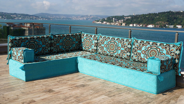 8'' Thickness L Sofa Set, Arabic Seating, Handmade Floor Couches, Sectional Sofas, Turkish Floor Sofas