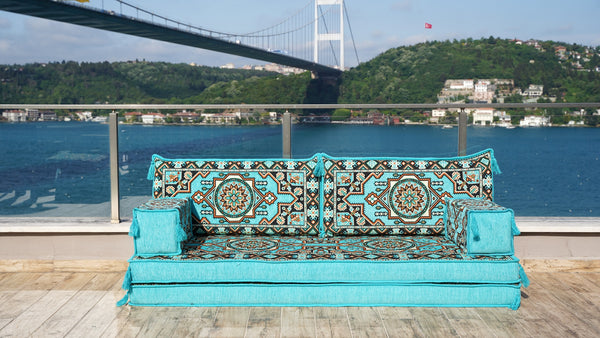 أريكة أرضية عربية، طقم أريكة أرضية تقليدية، أرائك مقسمة، طقم أريكة أرضية عربية، أريكة يوجا مع أريكة عثمانية وسجادة