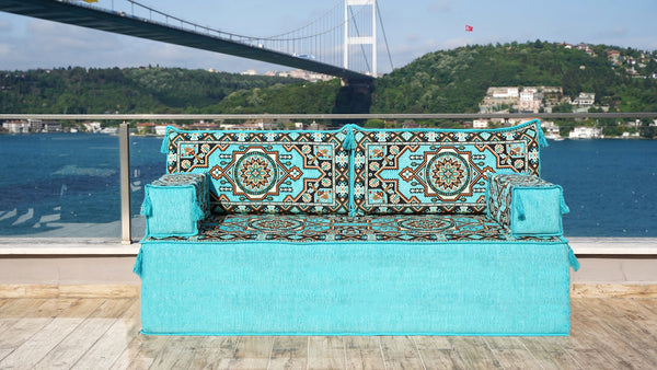 8'' Thickness Sofa Set, Turquoise Arabic Living Room Sofa, Moroccan Home Decor, Floor Cushion, Arabic Floor Couch, Turkish Floor Sofa