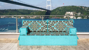 8'' Thickness Sofa Set, Turquoise Arabic Living Room Sofa, Moroccan Home Decor, Floor Cushion, Arabic Floor Couch, Turkish Floor Sofa