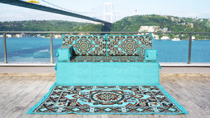8'' Thickness Sofa Set, Turquoise Arabic Living Room Sofa, Moroccan Home Decor, Floor Cushion, Arabic Floor Couch, Turkish Floor Sofa