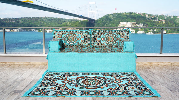 8'' Thickness Sofa Set, Turquoise Arabic Living Room Sofa, Moroccan Home Decor, Floor Cushion, Arabic Floor Couch, Turkish Floor Sofa