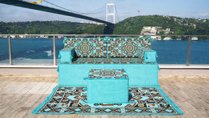 8'' Thickness Sofa Set, Turquoise Arabic Living Room Sofa, Moroccan Home Decor, Floor Cushion, Arabic Floor Couch, Turkish Floor Sofa