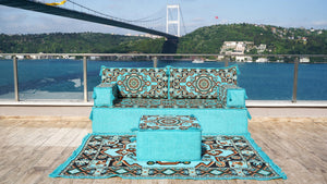 8'' Thickness Sofa Set, Turquoise Arabic Living Room Sofa, Moroccan Home Decor, Floor Cushion, Arabic Floor Couch, Turkish Floor Sofa