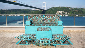 8'' Thickness Sofa Set, Turquoise Arabic Living Room Sofa, Moroccan Home Decor, Floor Cushion, Arabic Floor Couch, Turkish Floor Sofa