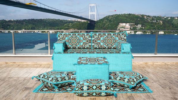 8'' Thickness Sofa Set, Turquoise Arabic Living Room Sofa, Moroccan Home Decor, Floor Cushion, Arabic Floor Couch, Turkish Floor Sofa