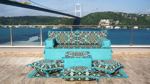 8'' Thickness Sofa Set, Turquoise Arabic Living Room Sofa, Moroccan Home Decor, Floor Cushion, Arabic Floor Couch, Turkish Floor Sofa