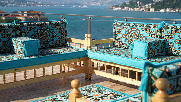 U Shape Bohemian Furniture, Arabic Sofa, Yemeni Majlis, Patio Furniture, Wooden Bench Sofa Sets, Arabic Sofa Seating, Majlis Set, Outdoor Furniture, Patio Benches