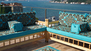 U Shape Bohemian Furniture, Arabic Sofa, Yemeni Majlis, Patio Furniture, Wooden Bench Sofa Sets, Arabic Sofa Seating, Majlis Set, Outdoor Furniture, Patio Benches