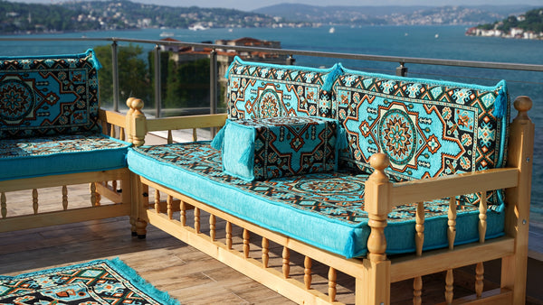 U Shape Bohemian Furniture, Arabic Sofa, Yemeni Majlis, Patio Furniture, Wooden Bench Sofa Sets, Arabic Sofa Seating, Majlis Set, Outdoor Furniture, Patio Benches