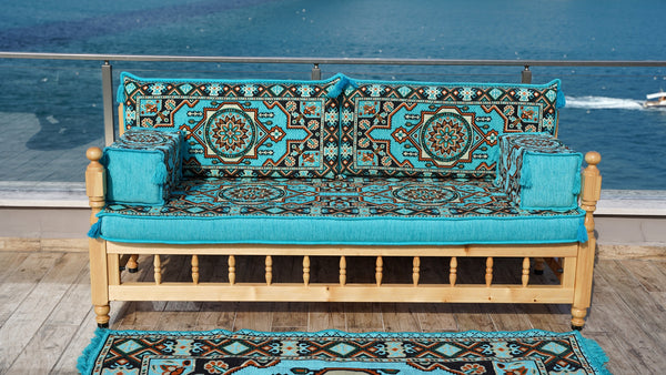 U Shape Bohemian Furniture, Arabic Sofa, Yemeni Majlis, Patio Furniture, Wooden Bench Sofa Sets, Arabic Sofa Seating, Majlis Set, Outdoor Furniture, Patio Benches