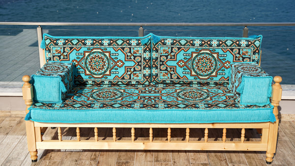 U Shape Bohemian Furniture, Arabic Sofa, Yemeni Majlis, Patio Furniture, Wooden Bench Sofa Sets, Arabic Sofa Seating, Majlis Set, Outdoor Furniture, Patio Benches