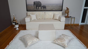 White Ciragan Celadon: Single Floor Sofa – Traditional Arabic Majlis – Middle Eastern Floor Sofa – Custom Size Floor Cushions