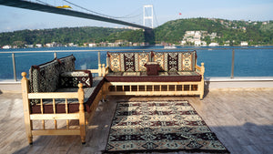 Brown Outdoor Furniture, Yemeni Majlis, Wooden Bench Sofa Sets, Arabic Seating Jalsah, Traditional Wooden Bench, Garden Sofa Set, Bench Pillows, Corner Sofa Seating Set