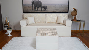 White Ciragan Celadon: Single Floor Sofa – Traditional Arabic Majlis – Middle Eastern Floor Sofa – Custom Size Floor Cushions