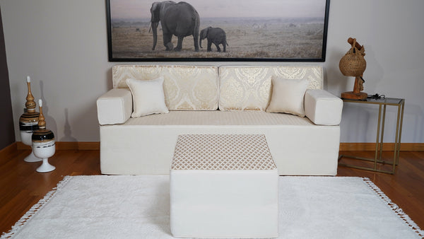 White Ciragan Celadon: Single Floor Sofa – Traditional Arabic Majlis – Middle Eastern Floor Sofa – Custom Size Floor Cushions
