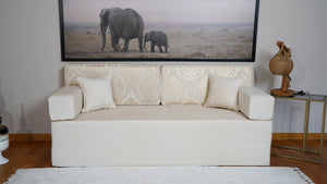 White Ciragan Celadon: Single Floor Sofa – Traditional Arabic Majlis – Middle Eastern Floor Sofa – Custom Size Floor Cushions