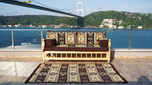 Brown Outdoor Furniture, Yemeni Majlis, Wooden Bench Sofa Sets, Arabic Seating Jalsah, Traditional Wooden Bench, Garden Sofa Set, Bench Pillows, Corner Sofa Seating Set