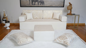White Ciragan Celadon: Single Floor Sofa – Traditional Arabic Majlis – Middle Eastern Floor Sofa – Custom Size Floor Cushions