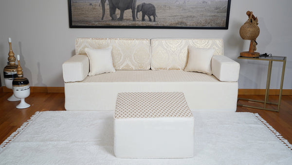 White Ciragan Celadon: Single Floor Sofa – Traditional Arabic Majlis – Middle Eastern Floor Sofa – Custom Size Floor Cushions
