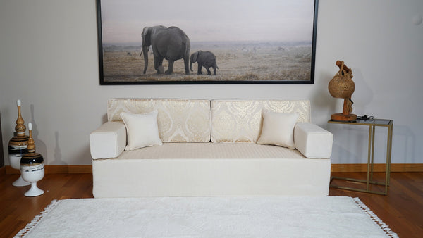 White Ciragan Celadon: Single Floor Sofa – Traditional Arabic Majlis – Middle Eastern Floor Sofa – Custom Size Floor Cushions