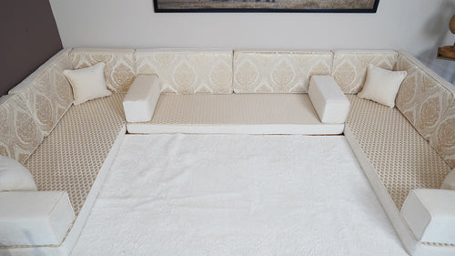 White Ciragan Celadon: Premium Arabic Sofa – Traditional Majlis Floor Seating – Authentic Arabic Corner Sofa – Modular Sofa Cushions