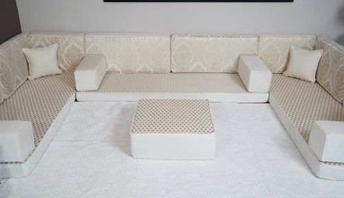 White Ciragan Celadon: Premium Arabic Sofa – Traditional Majlis Floor Seating – Authentic Arabic Corner Sofa – Modular Sofa Cushions