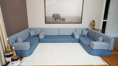 Blue Arabic Majlis, Bench Cushions, Moroccan Sofa, Linen Sofas, Seating Pillows, Diwan Sofa Pillows, Customized Sofa