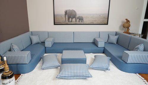 Blue Arabic Majlis, Bench Cushions, Moroccan Sofa, Linen Sofas, Seating Pillows, Diwan Sofa Pillows, Customized Sofa