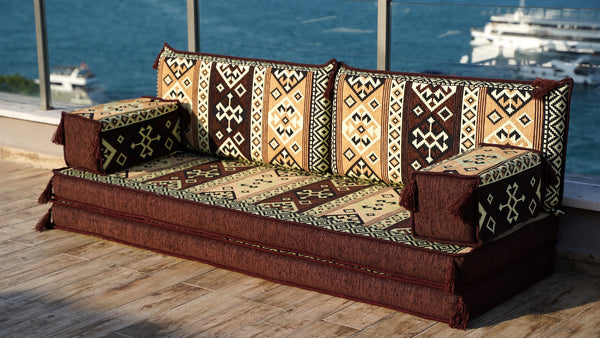 Brown Dunya Harmony pattern single Arabic floor sofa set, photo 17 of 17