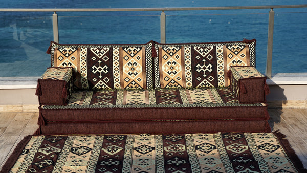 Brown Dunya Harmony pattern single Arabic floor sofa set, photo 15 of 16