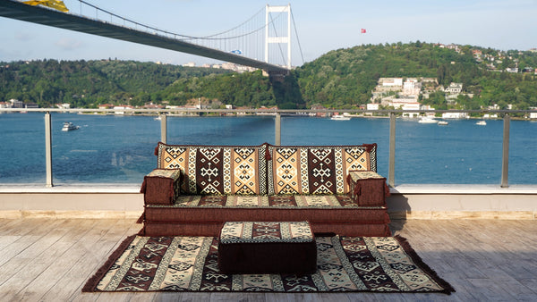 Brown Dunya Harmony pattern single Arabic floor sofa set, photo 12 of 16