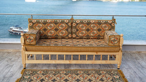 Gold Wooden Bench Sofa Sets, Yemeni Majlis, Bohemian Furniture, Outdoor Bench, Floor Cushions Set, Turkish Rug As Gift, Bench Pillow, Outdoor Furniture, Corner Sofa Set