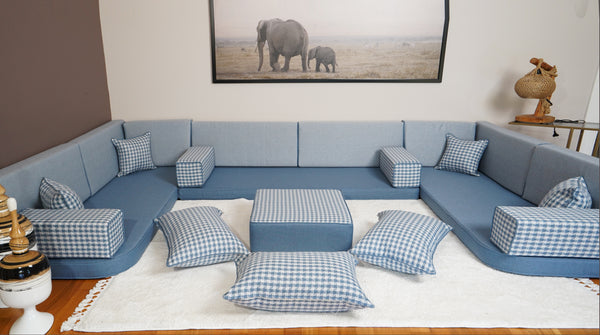 Blue Arabic Majlis, Bench Cushions, Moroccan Sofa, Linen Sofas, Seating Pillows, Diwan Sofa Pillows, Customized Sofa