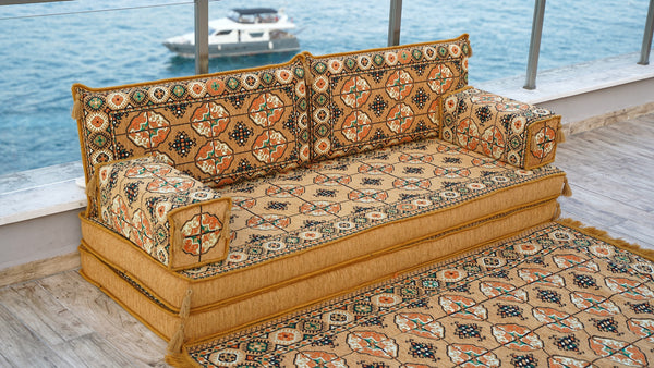 أرائك غرفة المعيشة، أريكة مقسمة وحدات، طقم أريكة أرضية، أريكة مقسمة، أريكة أرضية عربية مع أريكة عثمانية وسجادة