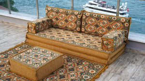 أرائك غرفة المعيشة، أريكة مقسمة وحدات، طقم أريكة أرضية، أريكة مقسمة، أريكة أرضية عربية مع أريكة عثمانية وسجادة