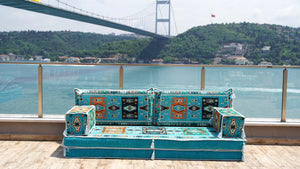 Turquoise Milas Breeze: Single Floor Sofa Set – 8 Inch Thick Arabic Sofa – Modular Floor Seating – Turkish Floor Sofa