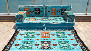 Turquoise Milas Breeze: Single Floor Sofa Set – 8 Inch Thick Arabic Sofa – Modular Floor Seating – Turkish Floor Sofa
