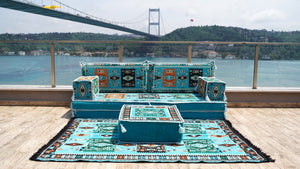 Turquoise Milas Breeze: Single Floor Sofa Set – 8 Inch Thick Arabic Sofa – Modular Floor Seating – Turkish Floor Sofa