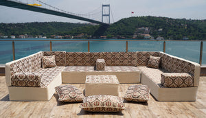 Ensemble de canapé arabe gris premium, coussins de sol, ensembles de divan, coussins de dossier, canapés de style marocain