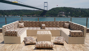 Ensemble de canapé arabe gris premium, coussins de sol, ensembles de divan, coussins de dossier, canapés de style marocain