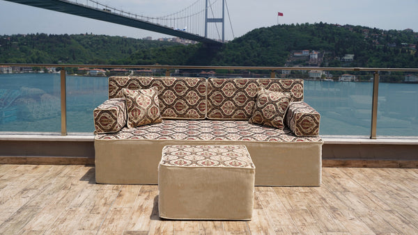 Graues Schlafsofa, Orientalische Bodensitze, Türkisches Bodensez, Modulares Bodensez, Diwan-Sofagarnituren, Handgemachte Böhmische Sitzgelegenheiten